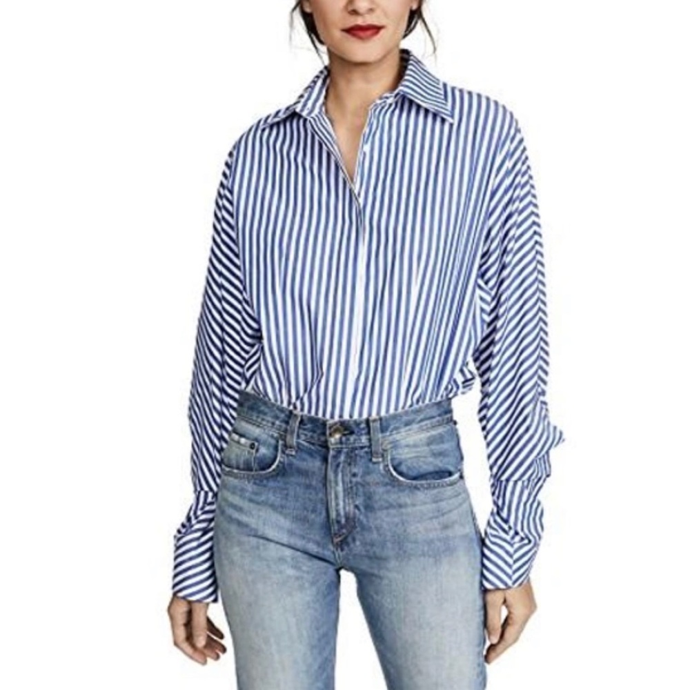 PETERSYN Kirna Indigo Striped Blouse NWT Large
